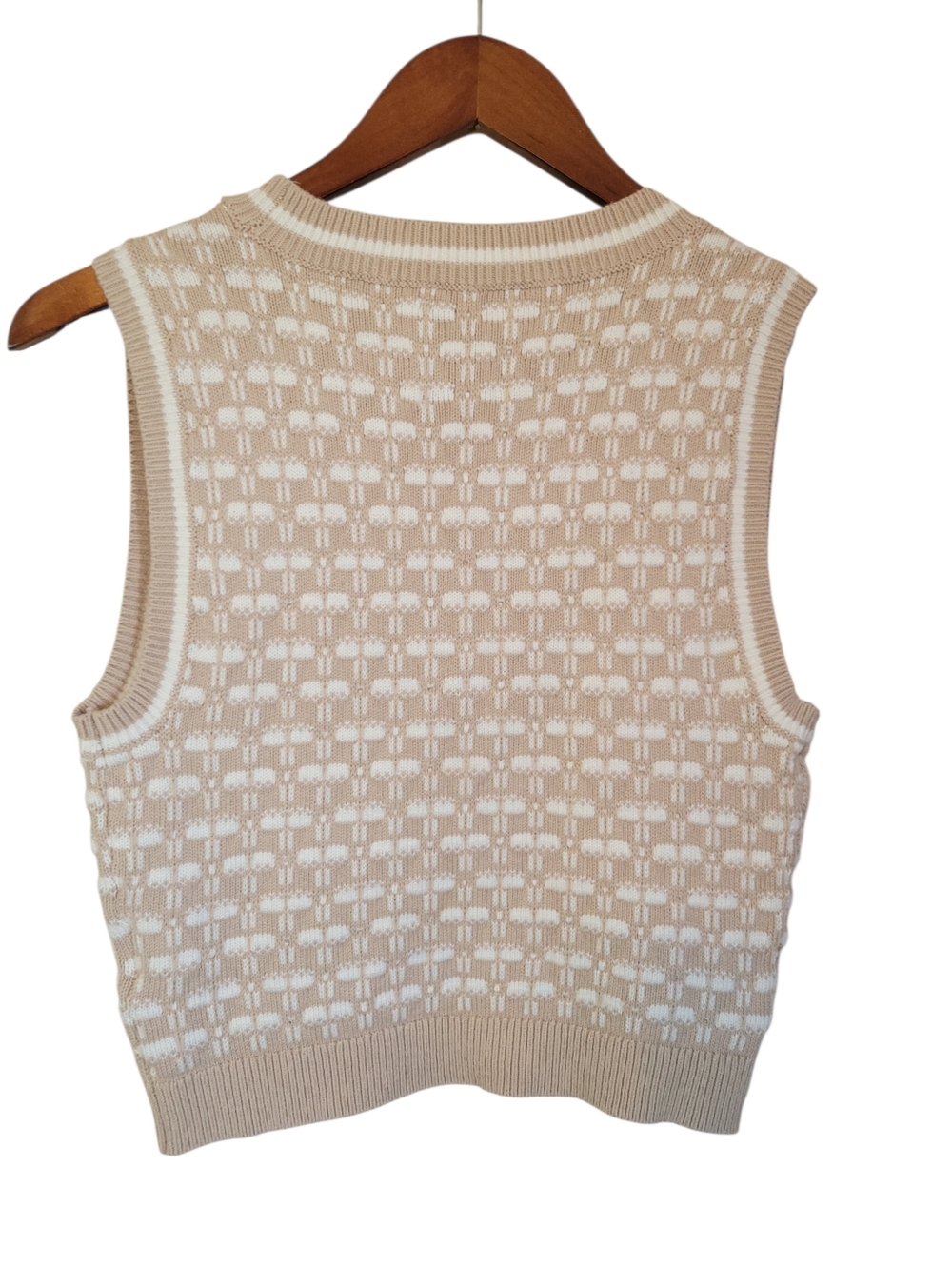 Abercrombie & Fitch Beige White Cropped Sweater Vest V-Neck Knit Academia Small - Picture 5 of 7